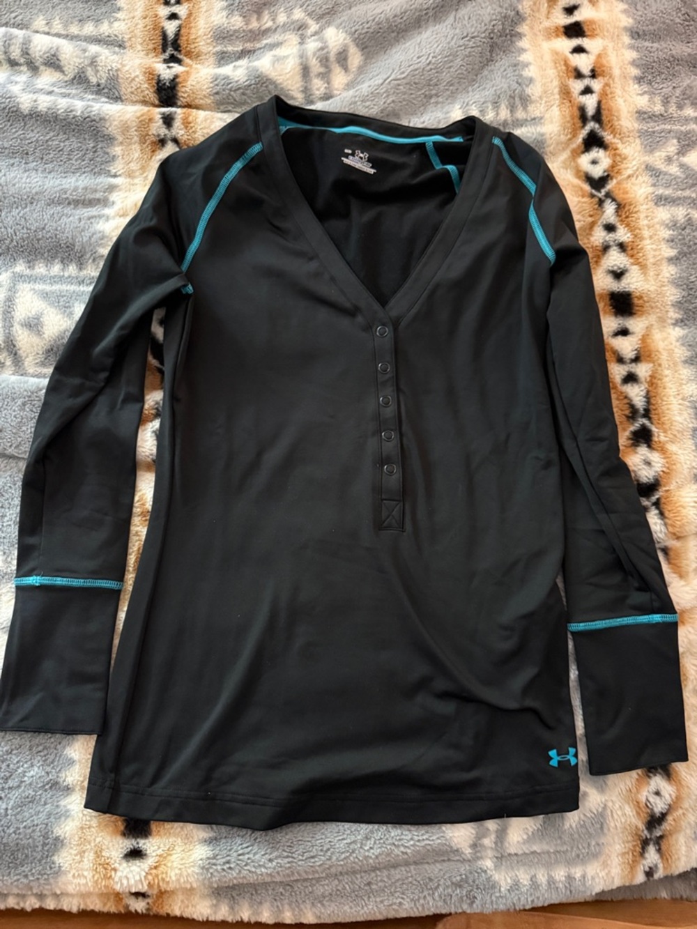 Under Armour Black Long Sleeve Henley with Teal Trim